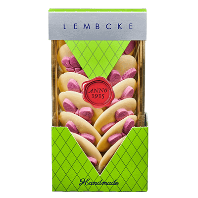 Lembcke Pink Papilio -Praline aus weißer Schokolade je 100g im 2er Pack