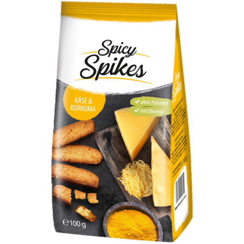 Spicy Spikes Gebäckstangen mit Käse & Kurkuma je 100g im 4er Pack