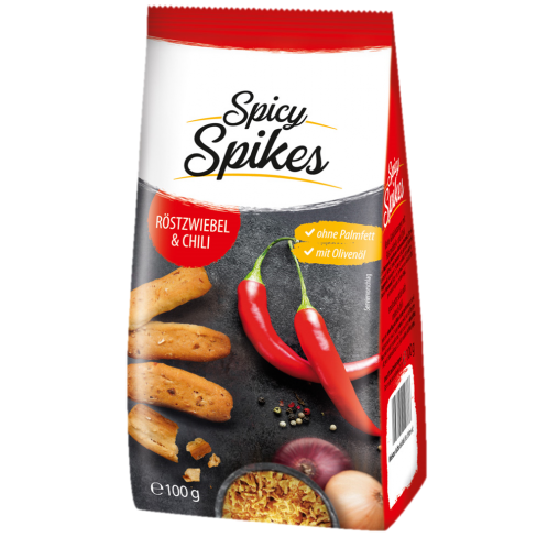 Spicy Spikes Gebäckstangen mit Röstzwiebeln & Chili je 100g im 4er Pack