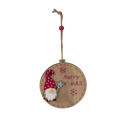 Merry X-Mas Anhänger Holz mit Wichtel ca. 12cm