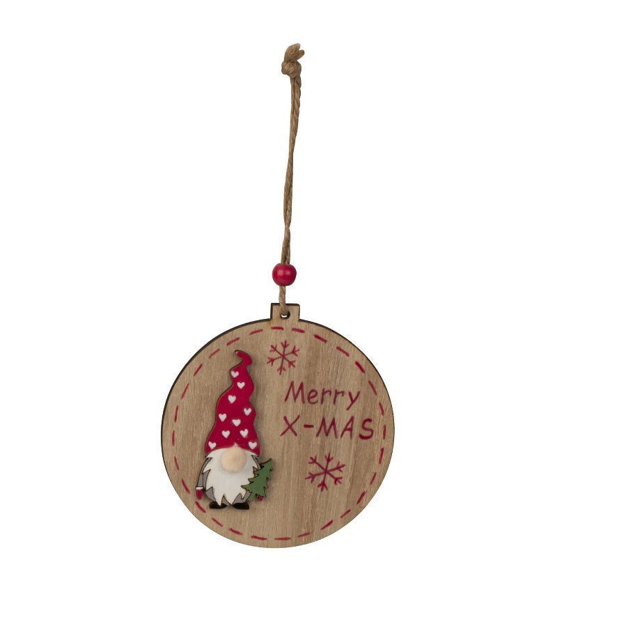 Merry X-Mas Anhänger Holz mit Wichtel ca. 12cm