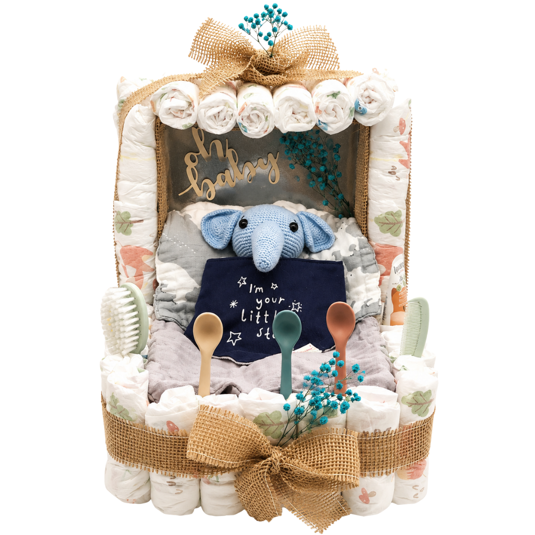 Windeltorte Kinderwagen – Wunschfresser Geschenkmanufaktur