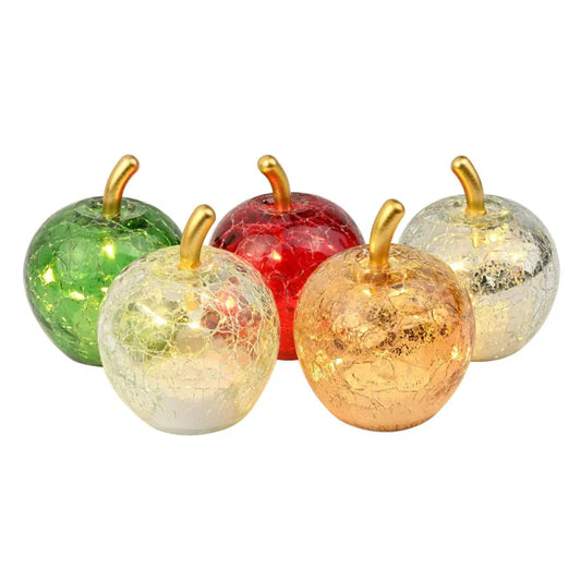 Apfel aus Glas mit LED-Timer 7x9x7cm rund