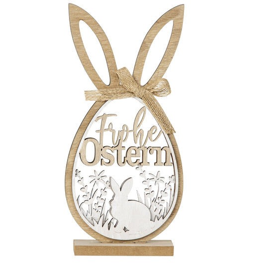 Frohe Ostern Schriftzug im Osterei aus Holz 23x11cm