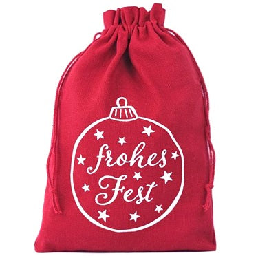 Weihnachtsäckchen aus Leinen und Baumwolle mit Kordel ca. 23cm