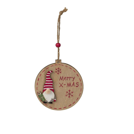 Merry X-Mas Anhänger Holz mit Wichtel ca. 12cm