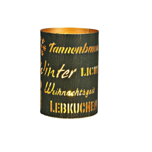 Weihnachtswindlicht mit Schriftzügen aus Metal 10x15x10cm rund
