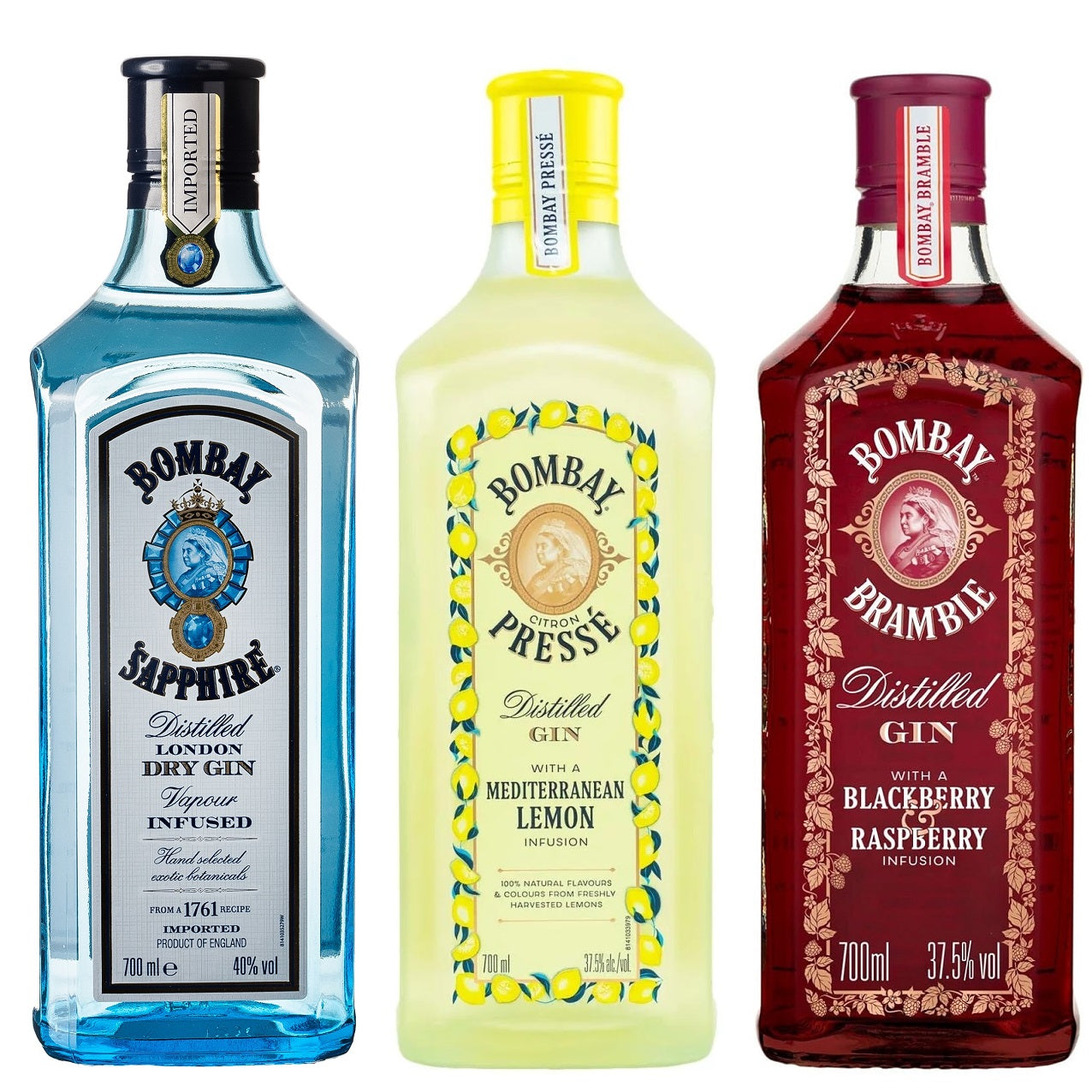 Bombay Gin 3er Set mit Sapphire, Bramble & Citron je 0,7l
