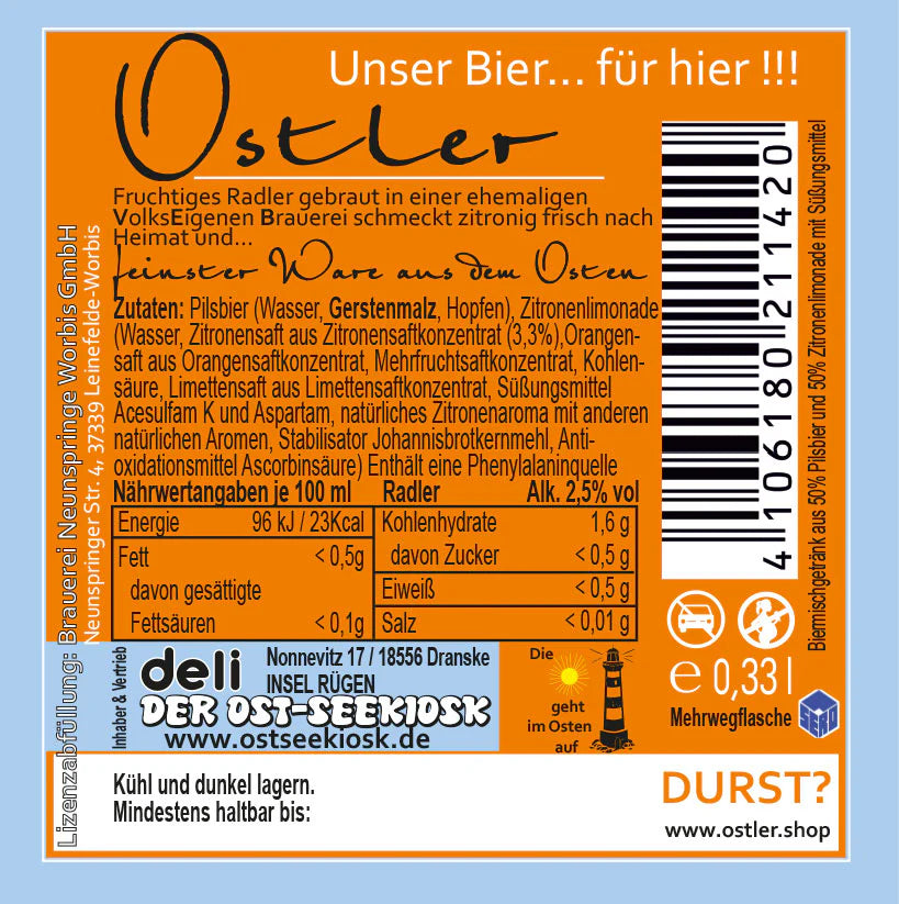 Ostler Radler Naturtrüb 0,33l